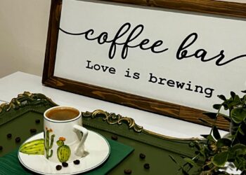 charming coffee bar setup with espresso cup